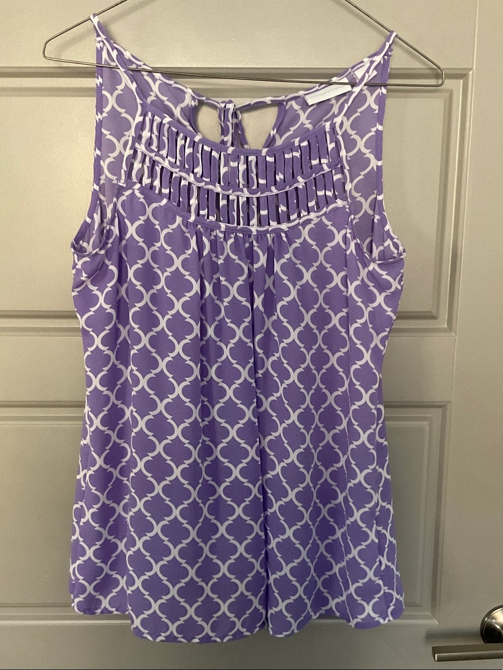 New York & Company Lavender and White Geometric Sleeveless Camisole